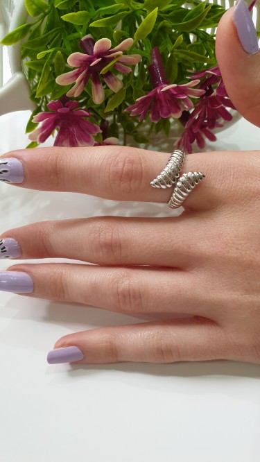 Ay Gümüş Kadın Ayarlanabilir Çapraz Burgulu Yüzük 925 Ayar Gümüş