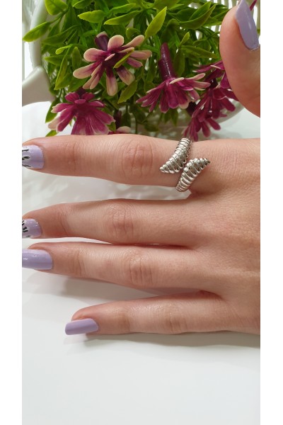 Ay Gümüş Kadın Ayarlanabilir Çapraz Burgulu Yüzük 925 Ayar Gümüş