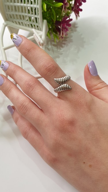 Ay Gümüş Kadın Ayarlanabilir Çapraz Burgulu Yüzük 925 Ayar Gümüş