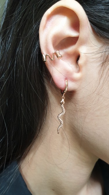 Ay Gümüş Kadın İtalyan Roze Yılan Modeli  Küpe 925 Ayar Gümüş