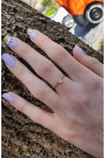 Ay Gümüş Kadın Baget Taşlı Çıtır İnce Minimal Yüzük 925 Ayar Gümüş