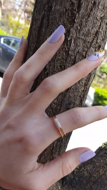 Ay Gümüş Kadın Burgulu Zirkon Taşlı Roze Yüzük 925 Ayar Gümüş