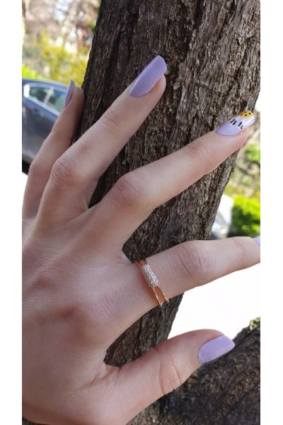 Ay Gümüş Kadın Burgulu Zirkon Taşlı Roze Yüzük 925 Ayar Gümüş