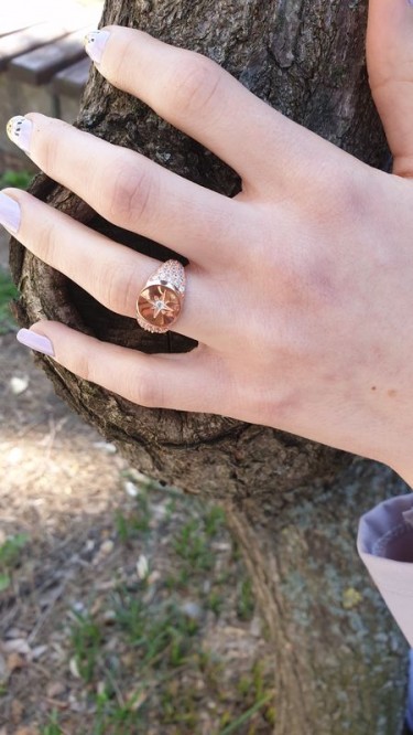 Ay Gümüş Kadın Ayarlanabilir Zirkon Taşlı Şövalye  Yüzük 925 Ayar Gümüş