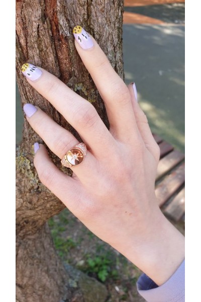 Ay Gümüş Kadın Ayarlanabilir Zirkon Taşlı Şövalye  Yüzük 925 Ayar Gümüş