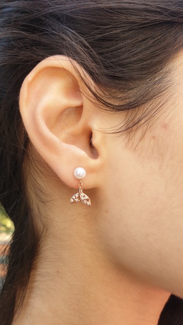 Ay Gümüş Kadın İtalyan Zirkon Yunus Kuyruğu İnci  Küpe 925 Ayar Gümüş