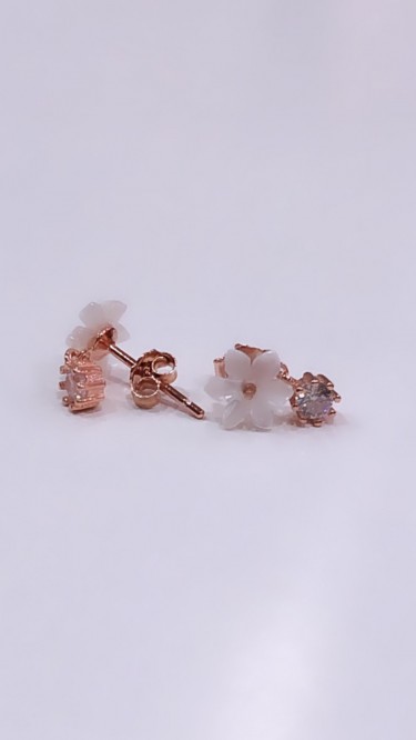 Ay Gümüş Kadın Manolya Çiçeği Zirkon Taşlı Mini Küpe 925 Ayar Gümüş