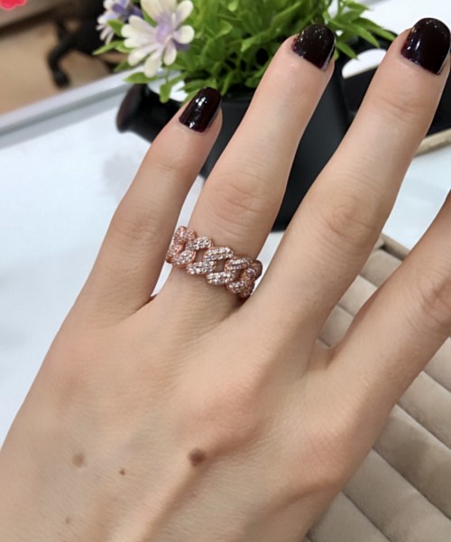 Ay Gümüş Kadın Klasik Örgü Modeli Zirkon Yüzük 925 Ayar Gümüş