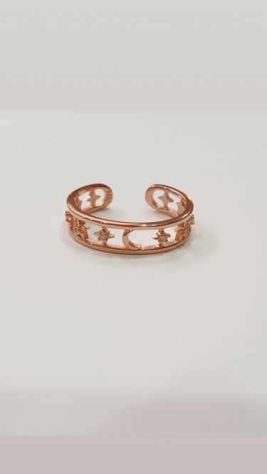 Ay Gümüş Kadın Roze Ay Yıldız Desenli İthal Yüzük 925 Ayar Gümüş Ayarlanabilir model