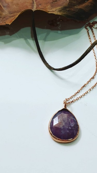 Ay Gümüş Kadın Doğal Yakut Taşı Kolye 925 Ayar Gümüş