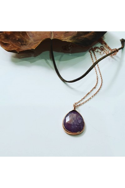 Ay Gümüş Kadın Doğal Yakut Taşı Kolye 925 Ayar Gümüş