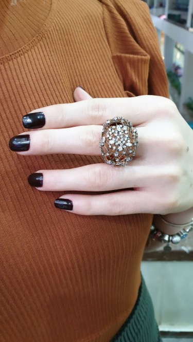 Ay Gümüş Kadın Tasarım İnce İşçilik Zirkon Yüzük  925 Ayar Gümüş