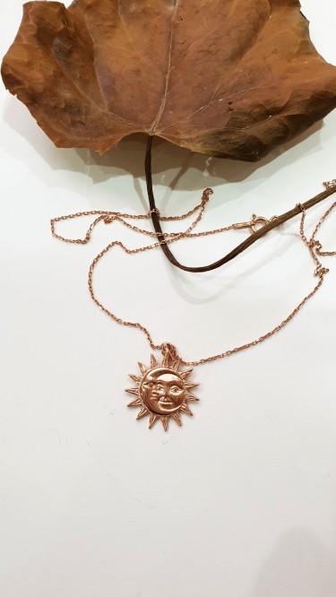 Ay Gümüş Kadın Ay Ve Güneş Kolye 925 Ayar Gümüş