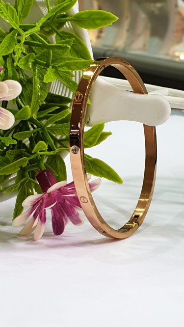 Ay Gümüş Zirkon Taşlı Roze Kelepçe Bileklik Çelik