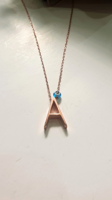 Ay Gümüş Kadın Nazar Boncuklu Baş Harfli Kolye 925 Ayar Gümüş