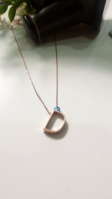 Ay Gümüş Kadın Nazar Boncuklu Baş Harfli Kolye 925 Ayar Gümüş