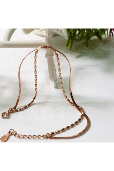 Ay Gümüş Kadın Çift Sıralı Yassı Zincirli Bileklik 925 Ayar Gümüş