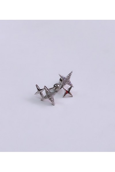 Ay Gümüş Kadın 2 Adet. Zirkon Yıldız Cerrahi tragus piercing 925 Ayar Gümüş