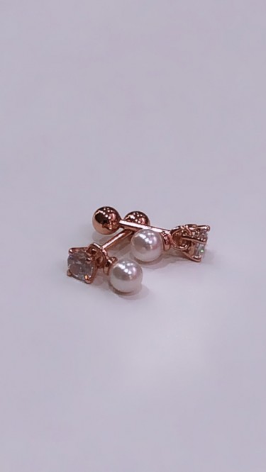 Ay Gümüş Kadın 2 Adet Zirkon Taşı İnci Sallantı Model Cerrahi el Tragus Piercing 925 Ayar Gümüş