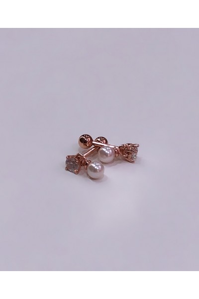 Ay Gümüş Kadın 2 Adet Zirkon Taşı İnci Sallantı Model Cerrahi el Tragus Piercing 925 Ayar Gümüş