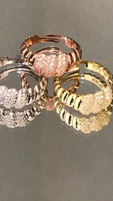 Ay Gümüş Kadın Roze Zirkon Taşlı  Burgulu Ayarlanabilir  Yüzük 925 Yar Gümüş