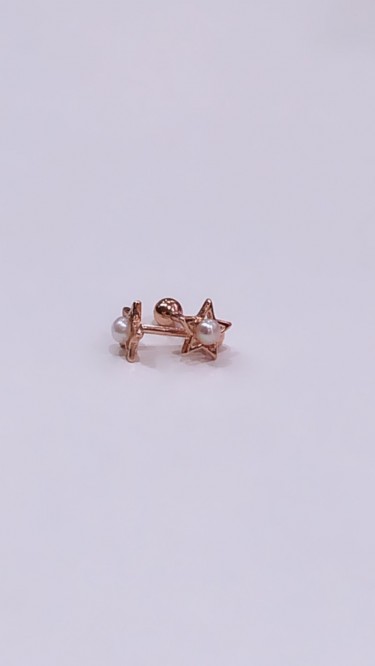 Ay Gümüş Kadın 2 Adet Yıldız İncili model Cerrahi  Piercing 925 Ayar Gümüş