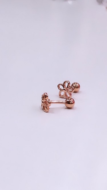 Ay Gümüş Kadın 2 Adet Çiçek Modeli Cerrahi  Tragus Piercing 925 Ayar Gümüş