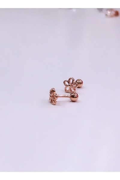 Ay Gümüş Kadın 2 Adet Çiçek Modeli Cerrahi  Tragus Piercing 925 Ayar Gümüş