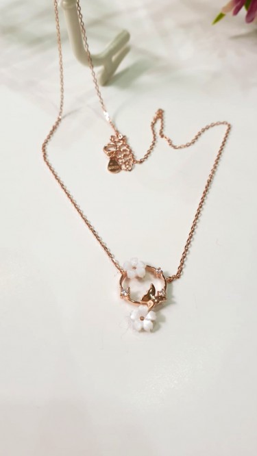 Ay Gümüş Kadın İtalyan Kelebek Sedefli Manolya Çiçeği Kolye 925 Ayar Gümüş