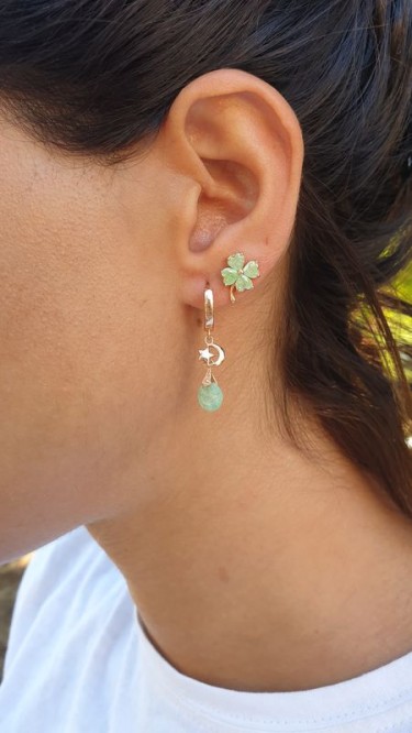 Ay Gümüş Kadın İthal Yeşil Kuvars Küpe 925 Ayar Gümüş