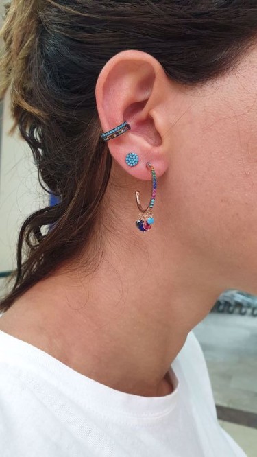 Ay Gümüş Kadın Renkli Zirkon Şhakira Küpesi 925 Ayar Gümüş