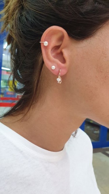 Ay Gümüş Kadın Roze Kedi Figürü  İnci Küpe 925 Ayar Gümüş