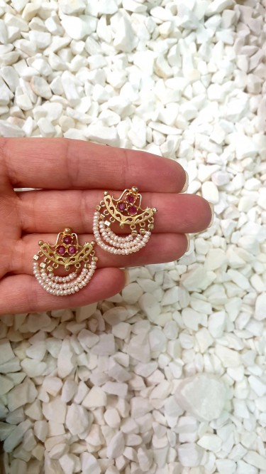 Ay Gümüş Kadın İtalyan Gold İnci Küpe 925 Ayar Gümüş