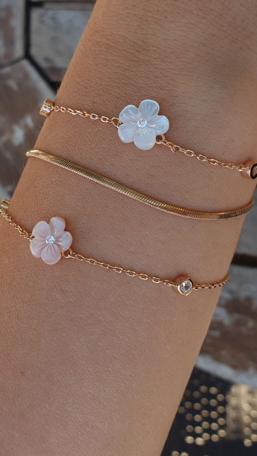 Ay Gümüş Kadın Zirkon Sedefli Manolya Çiçeği Bileklik 925 Ayar Gümüş