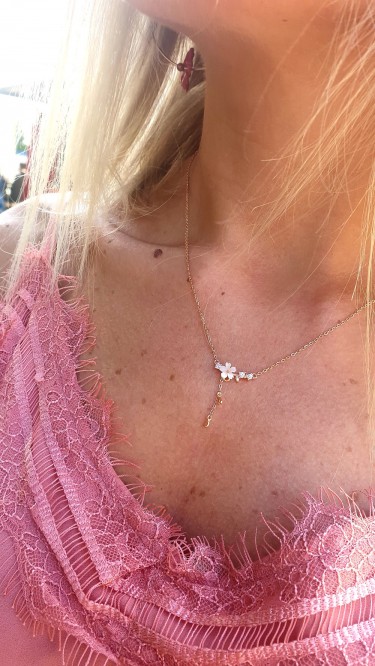 Ay Gümüş Kadın Zirkon Sedefli Manolya Çiçeği Kolye 925 Ayar Gümüş