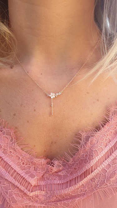 Ay Gümüş Kadın Zirkon Sedefli Manolya Çiçeği Kolye 925 Ayar Gümüş