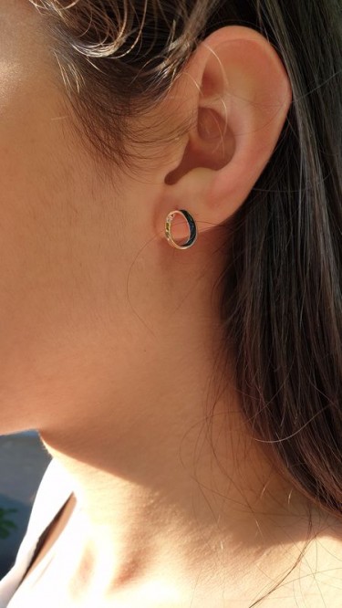 Ay Gümüş Kadın İthal Mine  Lacivert Rengi Küpe 925 Ayar Gümüş