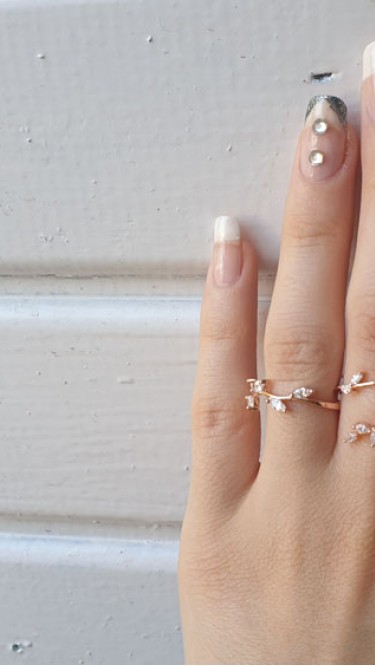 Ay Gümüş Kadın İnci Dal Zirkon yapraklı yüzük  925 ayar gümüş