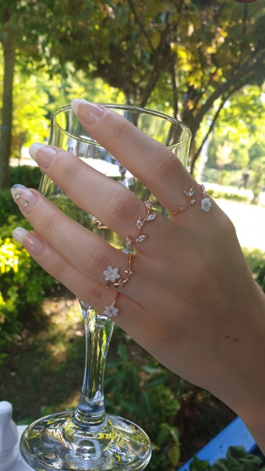 Ay Gümüş Kadın Zirkon Yapraklı Sarmaşık Yüzük 925 Ayar Gümüş 