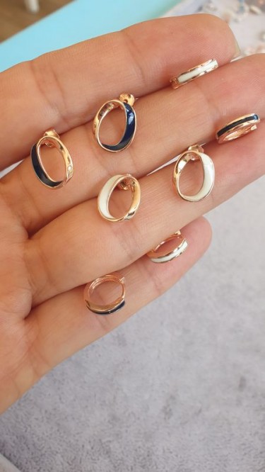 Ay Gümüş Kadın İthal Mine  Lacivert Rengi Küpe 925 Ayar Gümüş