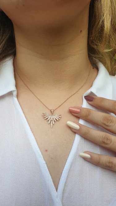 Ay Gümüş Kadın Kokulu  Zirkon Melek Kolye 925 Ayar Gümüş