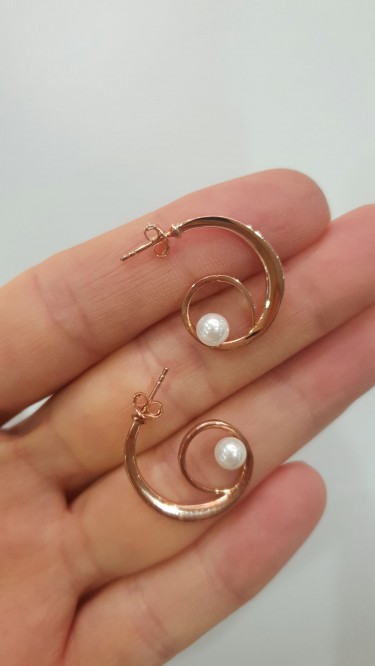 Ay Gümüş Kadın Roze Salyangoz İnci Küpe 925 Ayar Gümüş