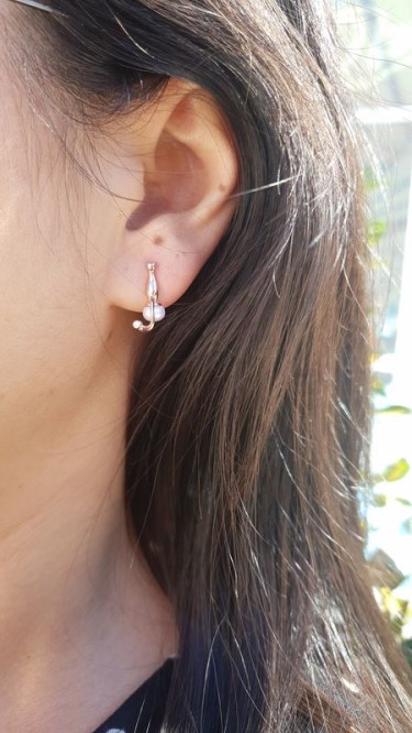 Ay Gümüş Kadın Roze Kedi Figürü  İnci Küpe 925 Ayar Gümüş