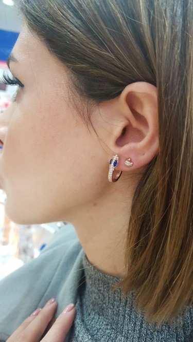 Ay Gümüş Kadın Yılan Modeli Safir Zirkon Halka Küpe 925 Ayar Gümüş