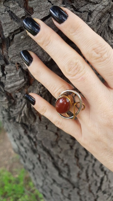  Ay Gümüş Kadın Özel Tasarım Akik Yüzük 925 Gümüş