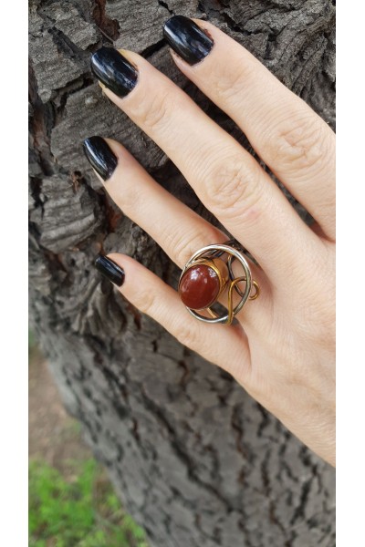  Ay Gümüş Kadın Özel Tasarım Akik Yüzük 925 Gümüş