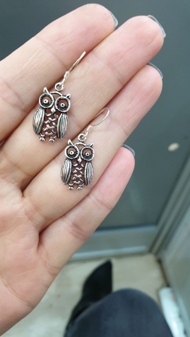 Ay Gümüş Kadın Baykuş Figürlü Tasarım Küpe 925 Ayar Gümüş