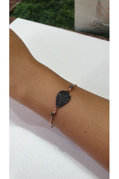 Ay Gümüş Kadın  Damla Siyah Zirkon  Kelepçe Bileklik 925 Ayar Gümüş