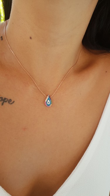 Ay Gümüş Kadın Damla Nazar Kolye 925 Ayar Gümüş