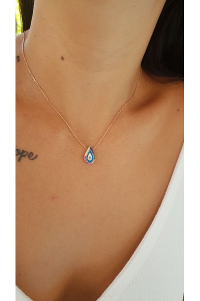 Ay Gümüş Kadın Damla Nazar Kolye 925 Ayar Gümüş